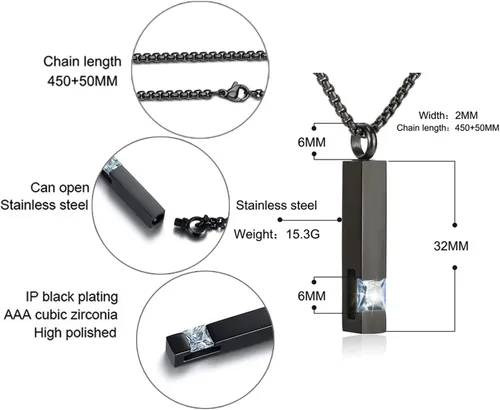 Miniatura 91 de YOUFENG collar con urna para cenizas, cubos de piedras natales, urna para cenizas humanas, collar de urna de cremación, relicario, recuerdo