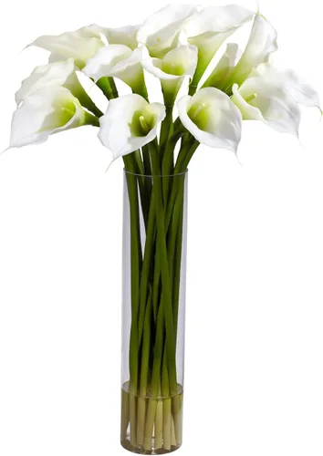 Nearly Natural Calla Lily con Cilindro Arreglo Flor de Seda