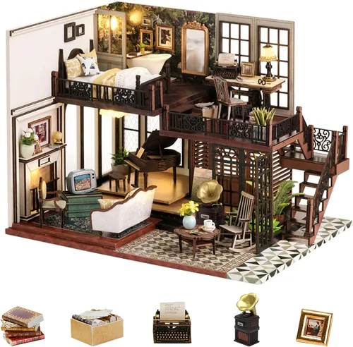 Miniatura 12 de Flever Kit de casa de muñecas en miniatura para bricolaje, habitación creativa con muebles para regalo romántico de San Valentín (Cat Cafe Garden)