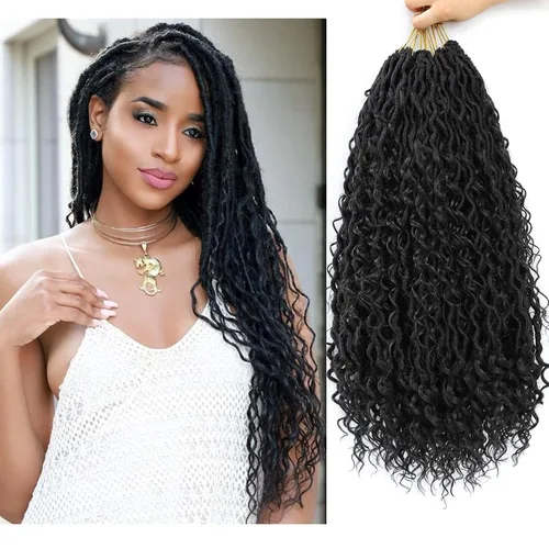Miniatura 24 de 6 paquetes de cabello sintético rizado de Locs Crochet de 22 pulgadas, cabello de ganchillo estilo diosa, trenzas hippie sintéticas, extensiones