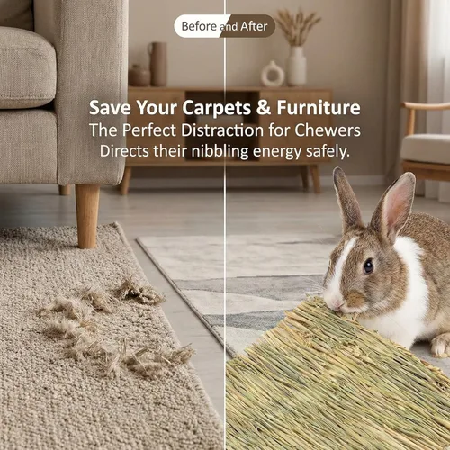 Miniatura 3 de Sukh - 3 alfombrillas de hierba de conejo, tejido de heno natural, conejo, malas jaulas, ropa de cama para mascotas, anidación para dormir, juguetes