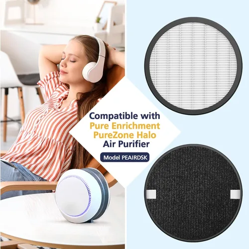 Paquete de 4 filtros de repuesto Halo HEPA, compatible con Pure Enrichment PureZone Halo Air Puri-fier modelo PEAIRDSK, filtros HEPA 2 en 1 y
