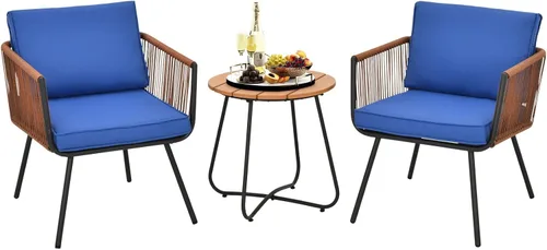 Tangkula Juego de 3 sillas de patio bistró, juego de sillas de conversación al aire libre con mesa auxiliar, juego de muebles modernos con cojines