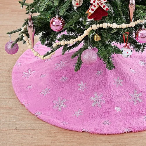 Miniatura 16 de Falda de árbol pequeña de 24 pulgadas, falda de árbol de piel sintética blanca de Navidad de 4 pies, mini copos de nieve de lentejuelas doradas