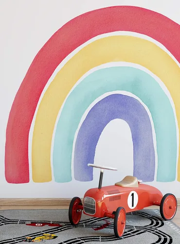 Miniatura 14 de Vinilo adhesivo para pared, diseño de acuarela, arcoíris, despegar y pegar (pequeño, 29.5 pulgadas de ancho x 24 pulgadas de alto, coral)