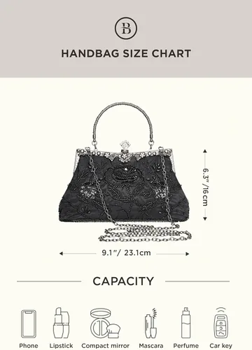 Miniatura 7 de BABEYOND Bolsos de mano de noche para mujer, accesorios vintage para bolso de noche para mujer, Gatsby de los años 20 con cuentas de lentejuelas