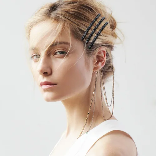 Miniatura 4 de 40 pinzas de metal de 2.44 pulgadas con diamantes de imitación negros, horquillas decorativas y brillantes para el cabello, accesorios