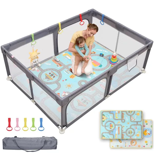 Miniatura 23 de Dripex Corralito para bebés, corralito pequeño de 47×47 pulgadas para bebés, corralito de juegos para bebés con mayor seguridad