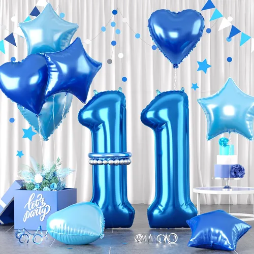 Miniatura 55 de Globos dorados de color champán con el número 11, globos de oro claro, globo de aluminio dorado con forma de corazón con estrella y globo largo