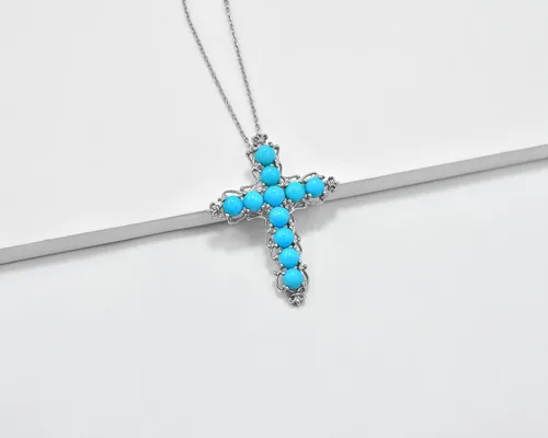 Miniatura 3 de Natural 0.157 in redondo durmiente belleza turquesa piedra preciosa santa cruz colgante collar diciembre piedra natal turquesa joyería regalo