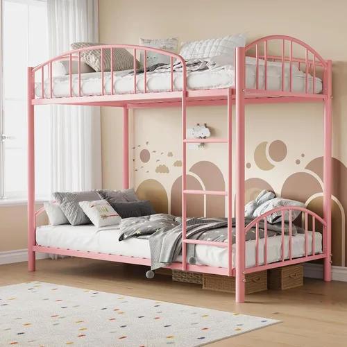 Miniatura 12 de GarveeHome Litera de metal individual sobre matrimonial, marco de literas resistente con barandilla arqueada y escalera de seguridad, cama de acero
