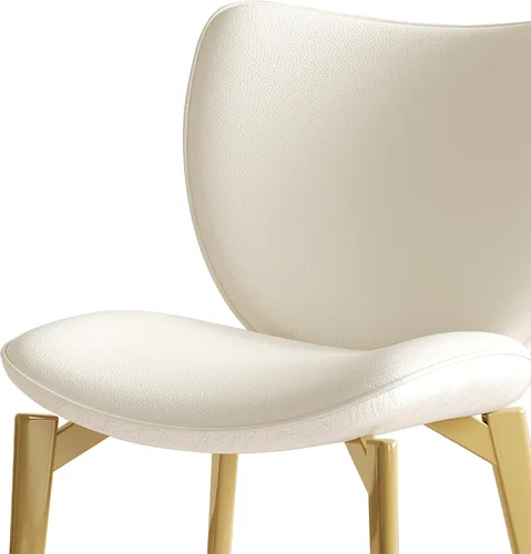 Miniatura 8 de Montary Juego de 2 sillas de comedor, modernas sillas de comedor con patas de acero dorado, elegantes sillas de piel sintética beige con respaldo