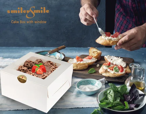 Miniatura 2 de SmilerSmile 24 cajas para pasteles de 10 x 10 x 5 pulgadas, cajas cuadradas blancas para panadería con ventana, cajas de pastelería para pasteles