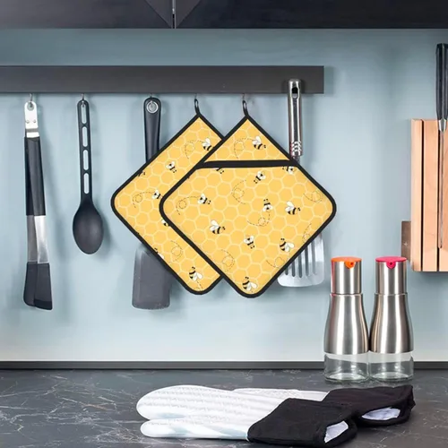 Miniatura 5 de Juego de 2 soportes para ollas de abeja de panal para cocina, resistentes al calor, forro de algodón, almohadillas calientes para cocina, mostrador