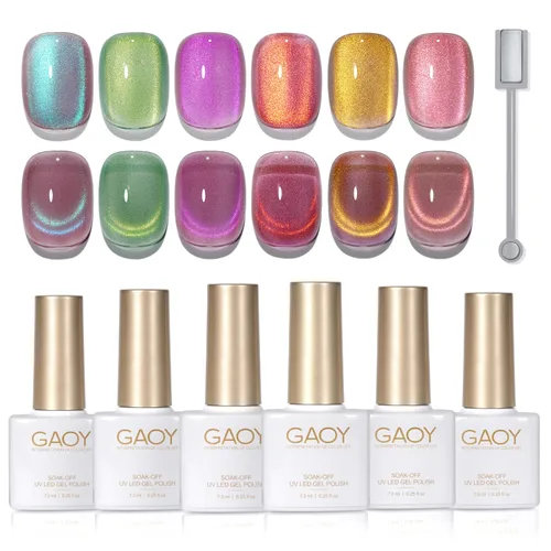Miniatura 7 de GAOY Juego de esmaltes de uñas de gel con purpurina de ojo de gato con imán y galaxia colorida para ojos de gato holográficos, manicura de gel