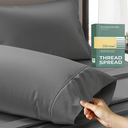 Miniatura 13 de THREAD SPREAD Juego de 2 fundas de almohada 100% de algodón orgánico tamaño reina/estándar - Funda de almohada de percal de algodón orgánico ultra