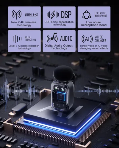 Miniatura 4 de T1 mini micrófono inalámbrico Lavalier para iPhone/Android/iPad, reducción de ruido de 3 niveles, duración de la batería de 30 horas, cambiador
