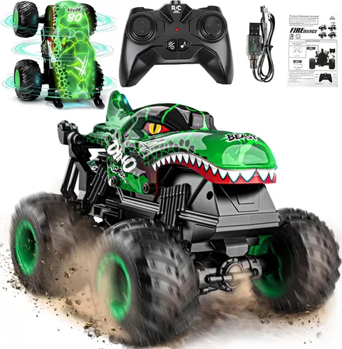 Miniatura 11 de BEZGAR Juguetes de Camiones Monstruo - Camión Monstruo de Control Remoto con Luz y Música, Juguetes de Dinosaurios para Niños, Camión RC a Escala
