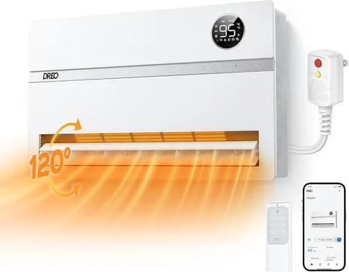 Dreo Calentador de pared para baño, calentadores de espacio inteligentes con enchufe ALCI, 1500 W, oscilación vertical de 120°, termostato