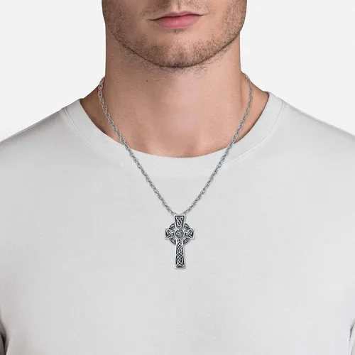 Miniatura 5 de TANGPOET - Collar de nudo celta de plata de ley con colgante de escudo de Asatru de buena suerte joyería irlandesa regalos para hombres mujeres