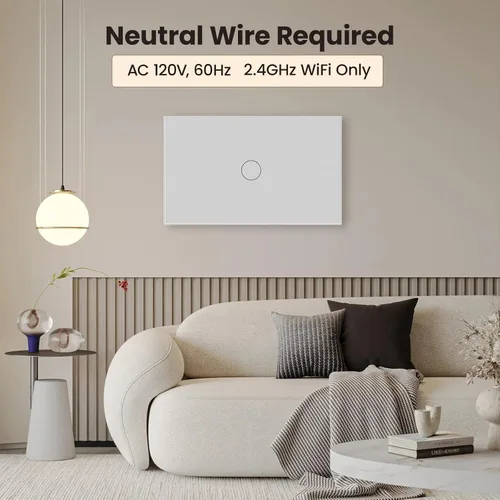Miniatura 2 de Interruptor de luz inteligente 4.6X2.8X1.3 pulgadas, necesita cable neutro, WiFi de 2.4GHz, interruptor inteligente certificado FCC con control