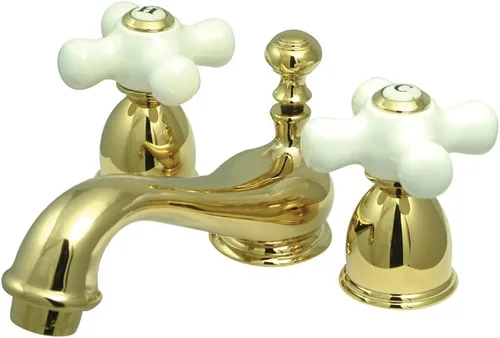 Miniatura 6 de Kingston Brass KS3958PX Restoration Mini Grifo de Lavabo con Mango Cruzado de Porcelana, Níquel Satinado, Centro Ajustable de 4 Pulgadas cepillado
