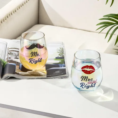 Miniatura 7 de SHENDONG Mr Right Mrs Always Right Copas de vino para parejas, regalo para parejas, compromiso, Navidad, boda, despedida de soltera, regalos