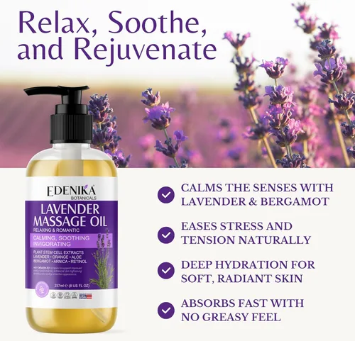 Miniatura 2 de Edenika Botanicals Aceite de masaje de lavanda para piel, aromaterapia de lujo y aceite de masaje romántico para una cita nocturna, piel relajante e