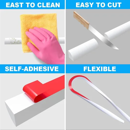 Miniatura 5 de Duzzy 98 Pulgadas de Moldura Flexible de Cuarto de Círculo, Barrera de Agua de Ducha de Silicona de Goma Pelar y Pegar Adecuada para la Esquina