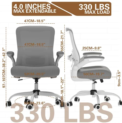Miniatura 2 de Silla de oficina ergonómica, silla de escritorio con respaldo alto y soporte lumbar ajustable, respaldo de malla transpirable, capacidad de 330 Gris