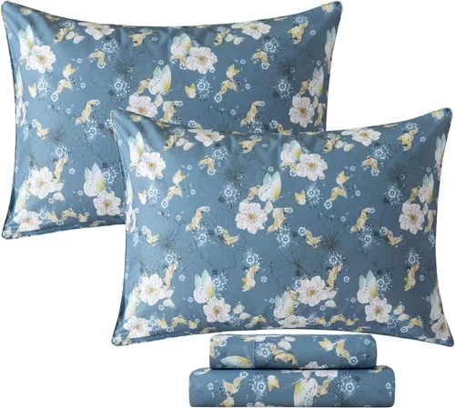 Miniatura 8 de FADFAY Juego de sábanas de cama con estampado floral amarillo, de algodón, tamaño King, suaves, transpirables, estilo Shabby Coquette, con bolsillo