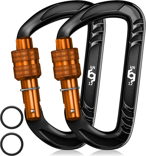 Miniatura 11 de Rhino Produxs 12kN (2697 lbs) Heavy Duty Carabiner Clips, for Securing Pets, Outdoor, Camping, Hiking, Hammock, Dog Leash Harness, Keychains Bloqueo
