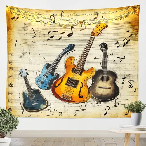 Miniatura 15 de Tapiz de guitarra roja, arte para colgar en la pared con música Hip Pop, decoración de habitación del hogar, decoración de habitación del hogar, rojo