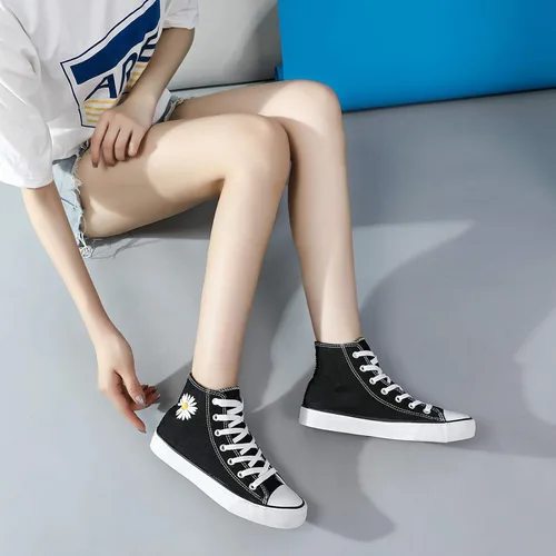 Miniatura 5 de Tenis de lona de caña alta con cordones para mujer, estilo informal, ideales para caminar