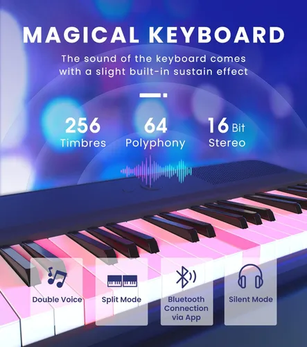 Miniatura 5 de The ONE Teclado inteligente COLOR Teclado de piano de 61 teclas, teclado de música con 256 timbres, 64 polifonía, 2 altavoces, luces LED integradas
