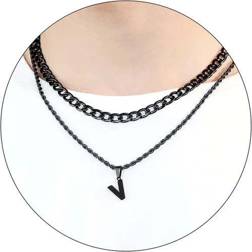 Miniatura 53 de SENRAN Collar con inicial en capas de la A a la Z para hombre, cadena de cuerda torcida de acero inoxidable de 18 a 20 pulgadas, dije de letra