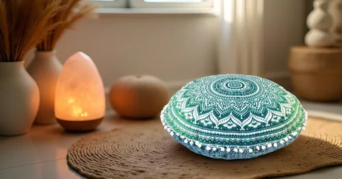 Miniatura 5 de Funda redonda para cojín de piso con mandala, estilo hippie, decorativa, bohemio, para puf otomano, con pompones, fundas de almohada, boho, indio