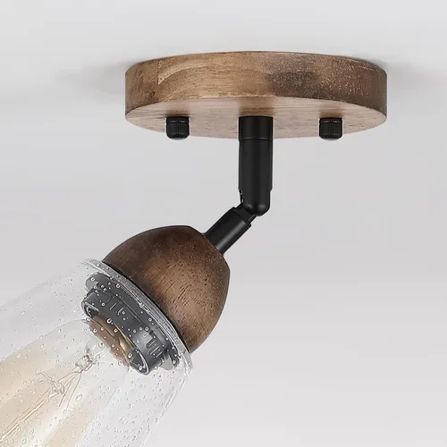 Miniatura 8 de Lámpara de techo rústica de cristal empotrado, mini pantalla de vidrio transparente y madera de roble, lámpara de techo semiempotrada para cocina