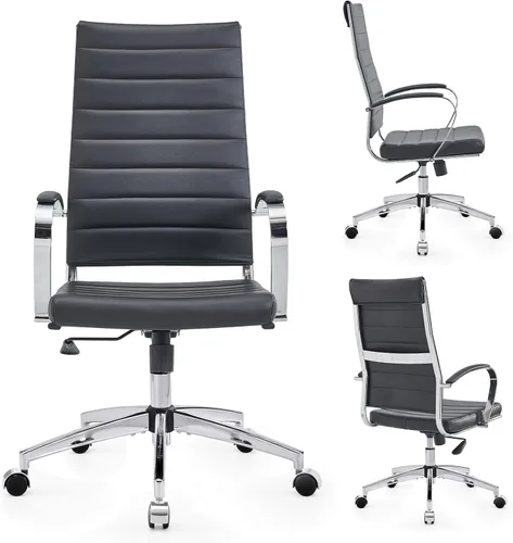 Miniatura 12 de Silla de oficina ergonómica, silla de escritorio giratoria ajustable con reposabrazos en cuero vegano, silla de respaldo alto para soporte lumbar