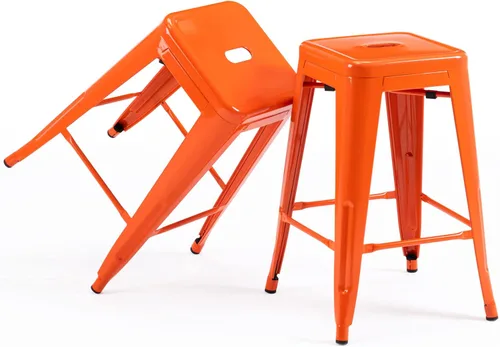 Miniatura 17 de Vogue Furniture Direct 24" Taburetes de bar de metal sin respaldo negros para interiores/exteriores, altura para encimera con asiento cuadrado