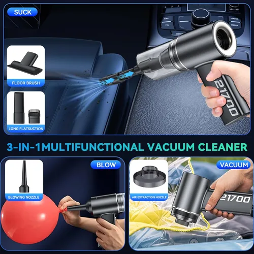Miniatura 4 de Aspiradora portátil inalámbrica con motor sin escobillas, potencia de succión de 16000 PA, plumero de aire comprimido 3 en 1 y soplador de aire