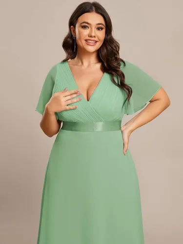 Miniatura 171 de Ever-Pretty Vestido formal para mujer, Navidad, Año Nuevo, cuello en V, gasa, talla grande, largo hasta el suelo, vestido de dama de honor