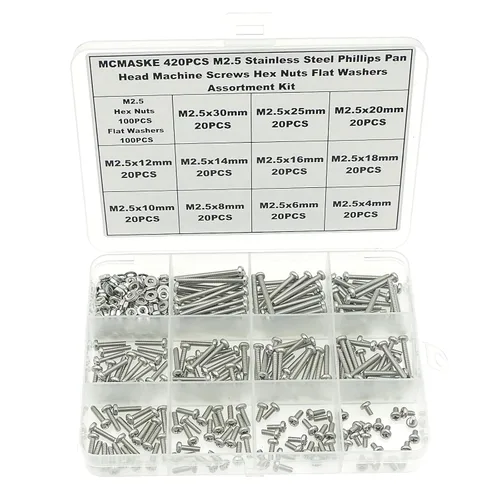 Miniatura 10 de Juego de 420 tornillos de cabeza plana M3 Phillips, tuercas planas, arandelas planas, acero inoxidable 304, longitud de los tornillos: 0.157 in a