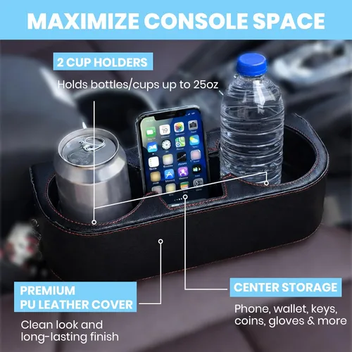 Miniatura 3 de Portavasos de automóvil, portavasos para asiento delantero automático, cubierta de piel sintética, soporte para bebidas, organizador de relleno