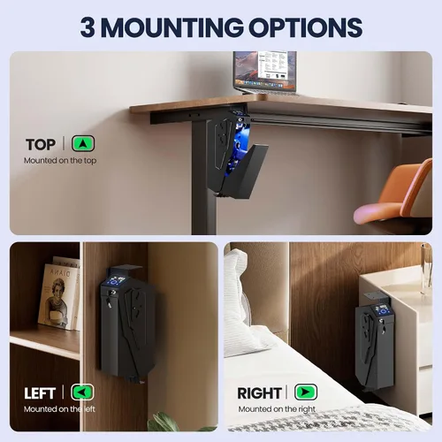 Miniatura 6 de KornerBatl Caja fuerte biométrica para pistola de noche de acceso rápido para pistola, 2 en 1 montada desplegable con huella digital, código