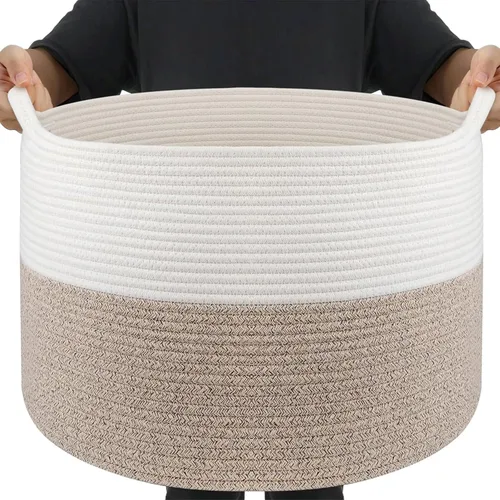 Miniatura 11 de Maliton Cesta grande tejida para manta, 22 x 22 x 14 pulgadas, cesta de almacenamiento para organizar, cesta redonda de cuerda de algodón