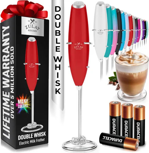 Miniatura 63 de Zulay Kitchen Espumador de leche de mano con pilas Duracell AA – Mezclador eléctrico ultrarrápido y creador de espuma, mezclador de bebidas fácil