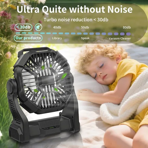Miniatura 5 de Ventilador portátil recargable de 25400 mAh, ventilador alimentado por batería sin cable con linterna LED, USB C, operado por batería para viajes