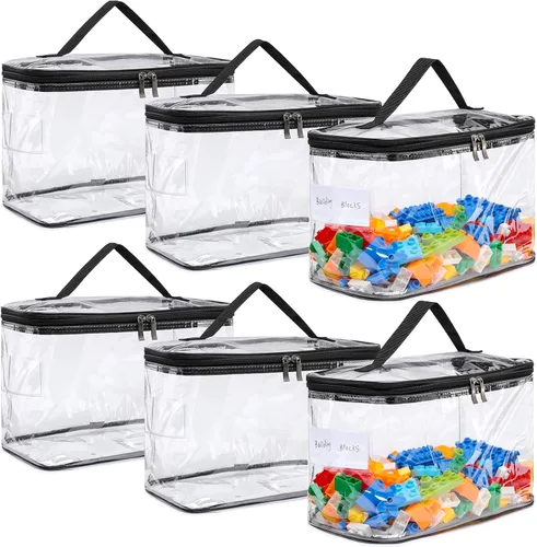 Miniatura 9 de Paquete de 4 bolsas de almacenamiento grandes transparentes para juguetes con etiqueta de nombre, funda organizadora de juguetes de PVC impermeable