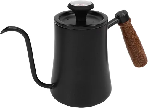 LICAEVEY Hervidor de cuello de cisne, hervidor de café con termómetro integrado y mango de madera, estufa de acero inoxidable 304 para verter